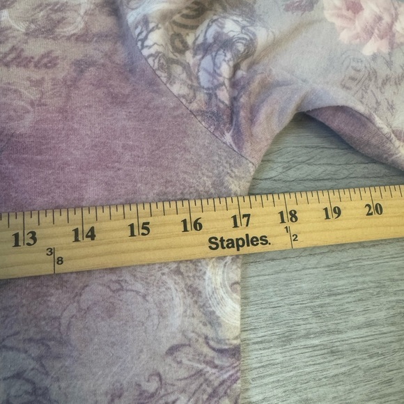 New Directions Pink Rose Script Print Top‎ M USA Romantic Floral Long Sleeve Y2K - Picture 5 of 6